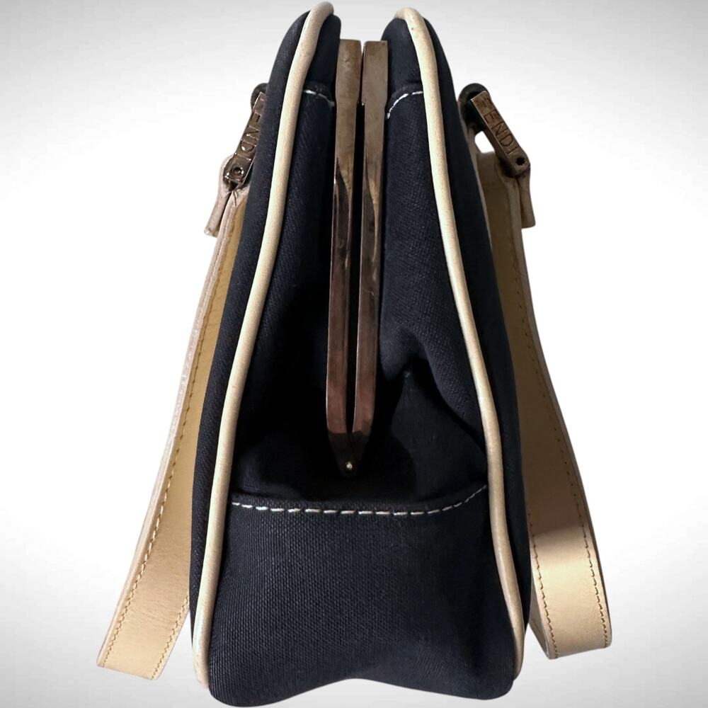 Vintage Fendi Mini Boston Top Handle Bag Navy Blue Satchel Luxury‎ Travel Preppy - Picture 4 of 16